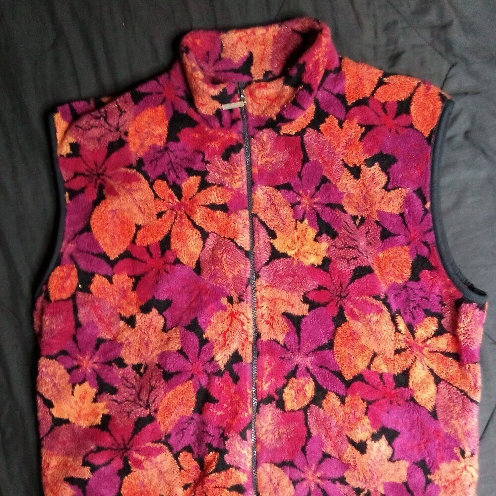 Vintage Duffel Outdoor Autumn Leaves Fleece Zipper Vest
